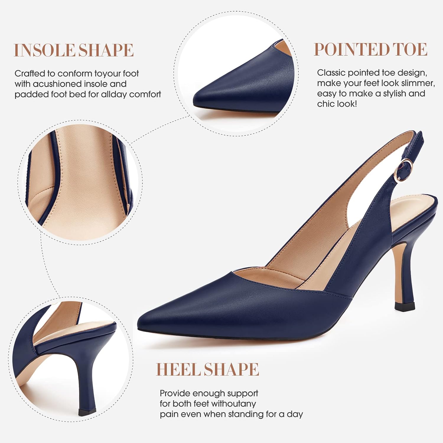 Detalle 1 de Coutgo Slingback Kitten Heels 2.75-inch heel