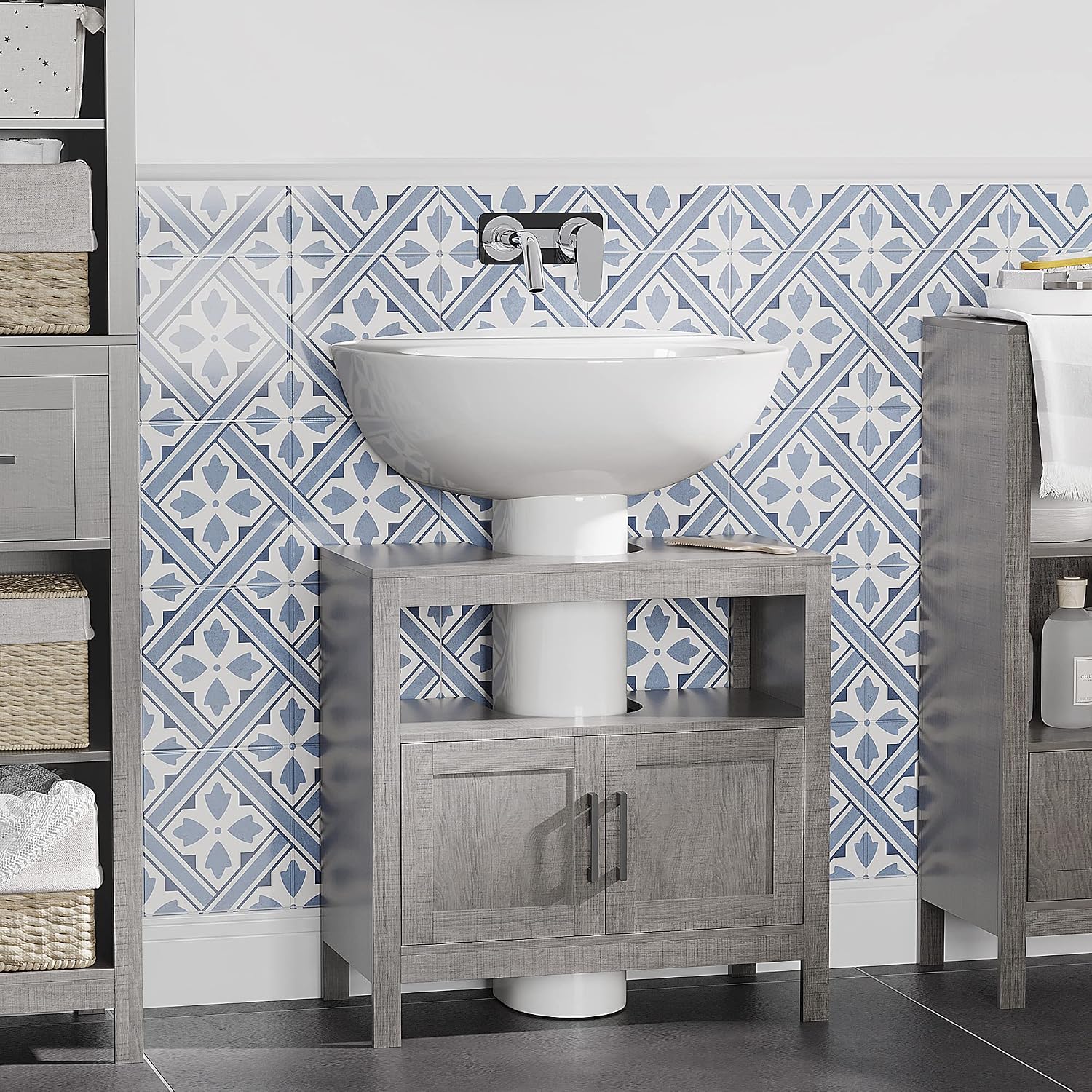 Detalle de kleankin Meuble sous lavabo avec 2 portes et étagère 60 x 30 x 60 cm (gris)