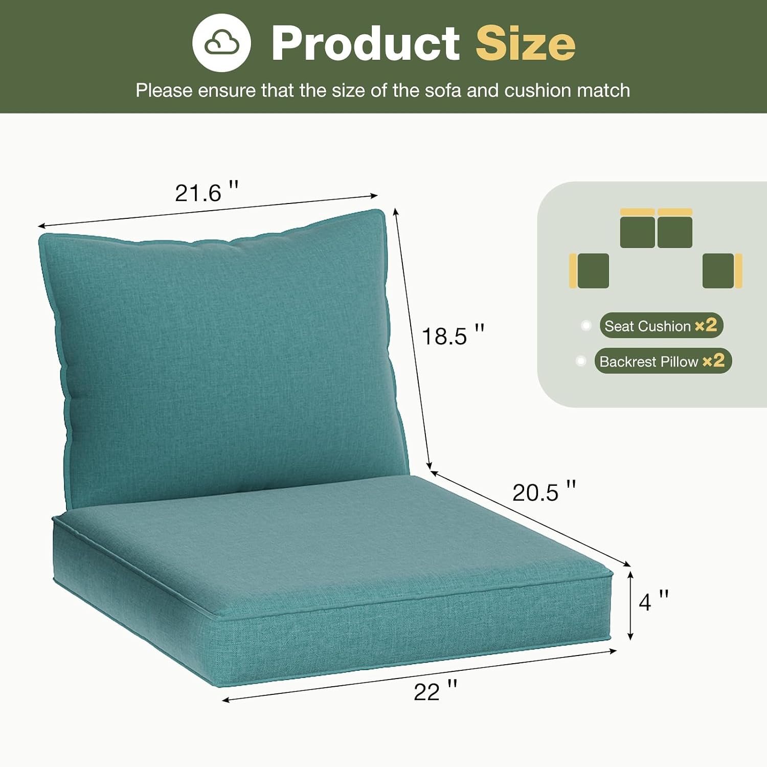 Detalle de Aoxun Outdoor Furniture Cushions, 4-Piece Set