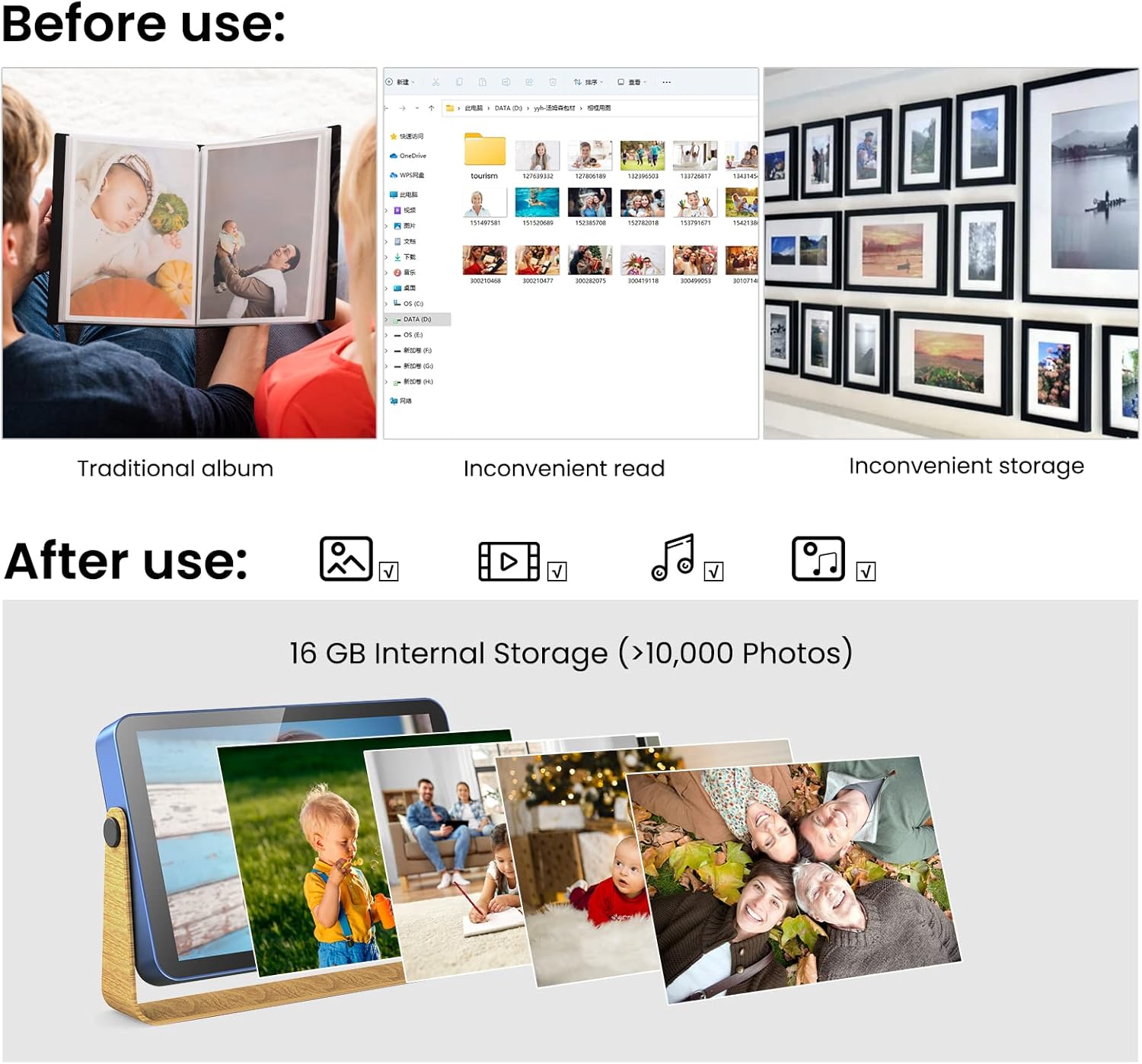 Thumbnail 4 de KODAK Cadre photo numérique Wi‑Fi 10 pouces avec batterie et écran tactile HD IPS – 16 Go