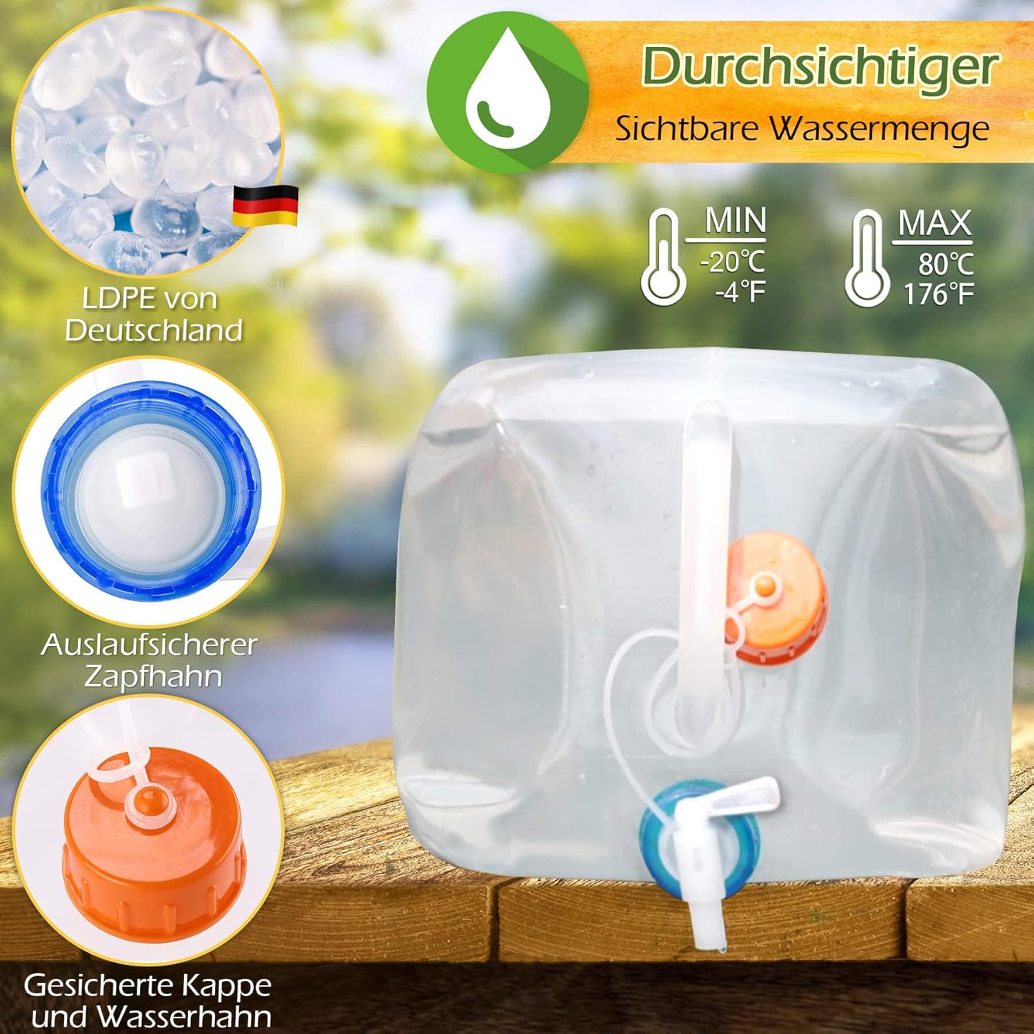 Thumbnail 4 de Reinalin faltbarer Wasserkanister mit Hahn – platzsparender Wassertank für Trinkwasser fürs Camping