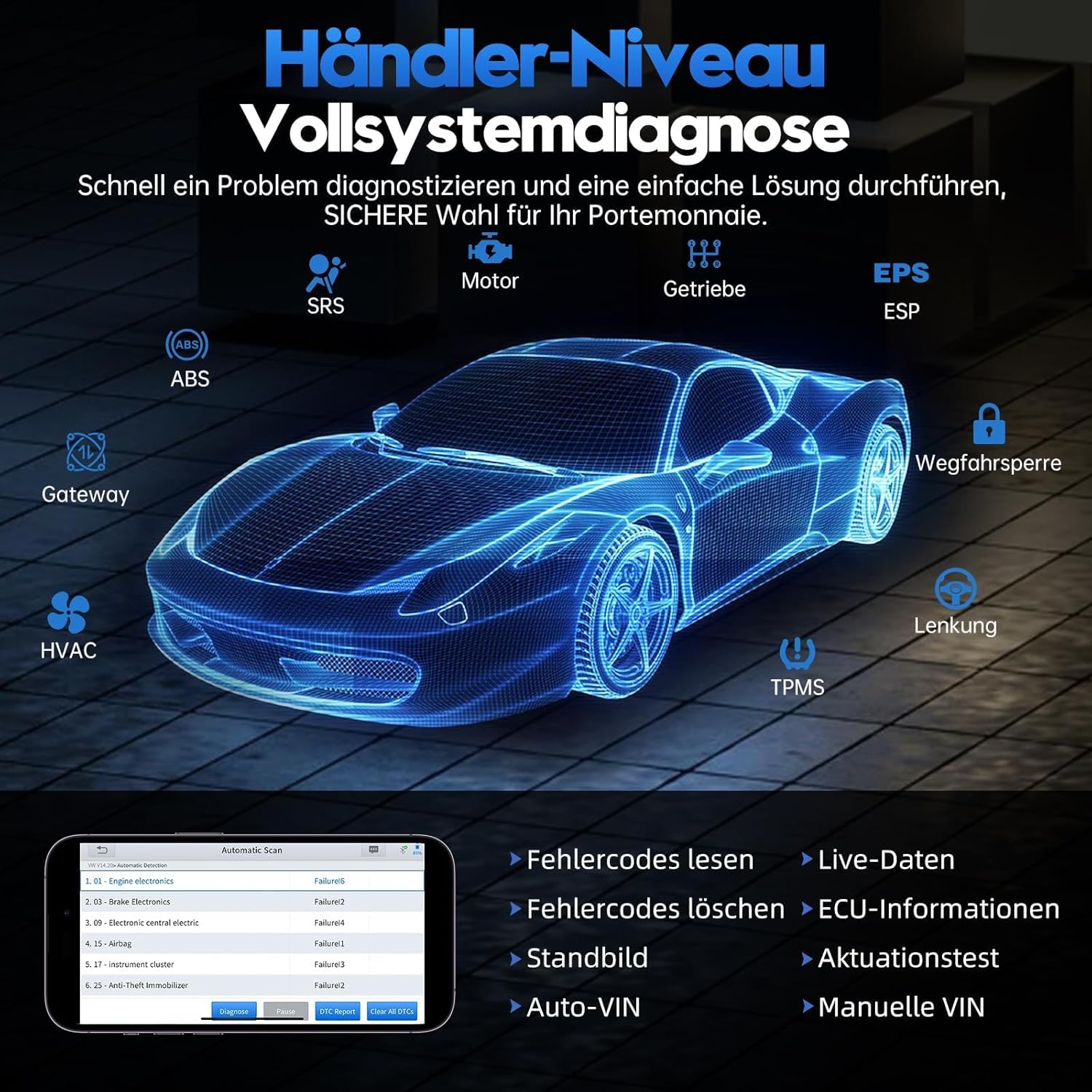 Thumbnail 3 de XTOOL A30M OBD2 Diagnosegerät 26 Funktionen