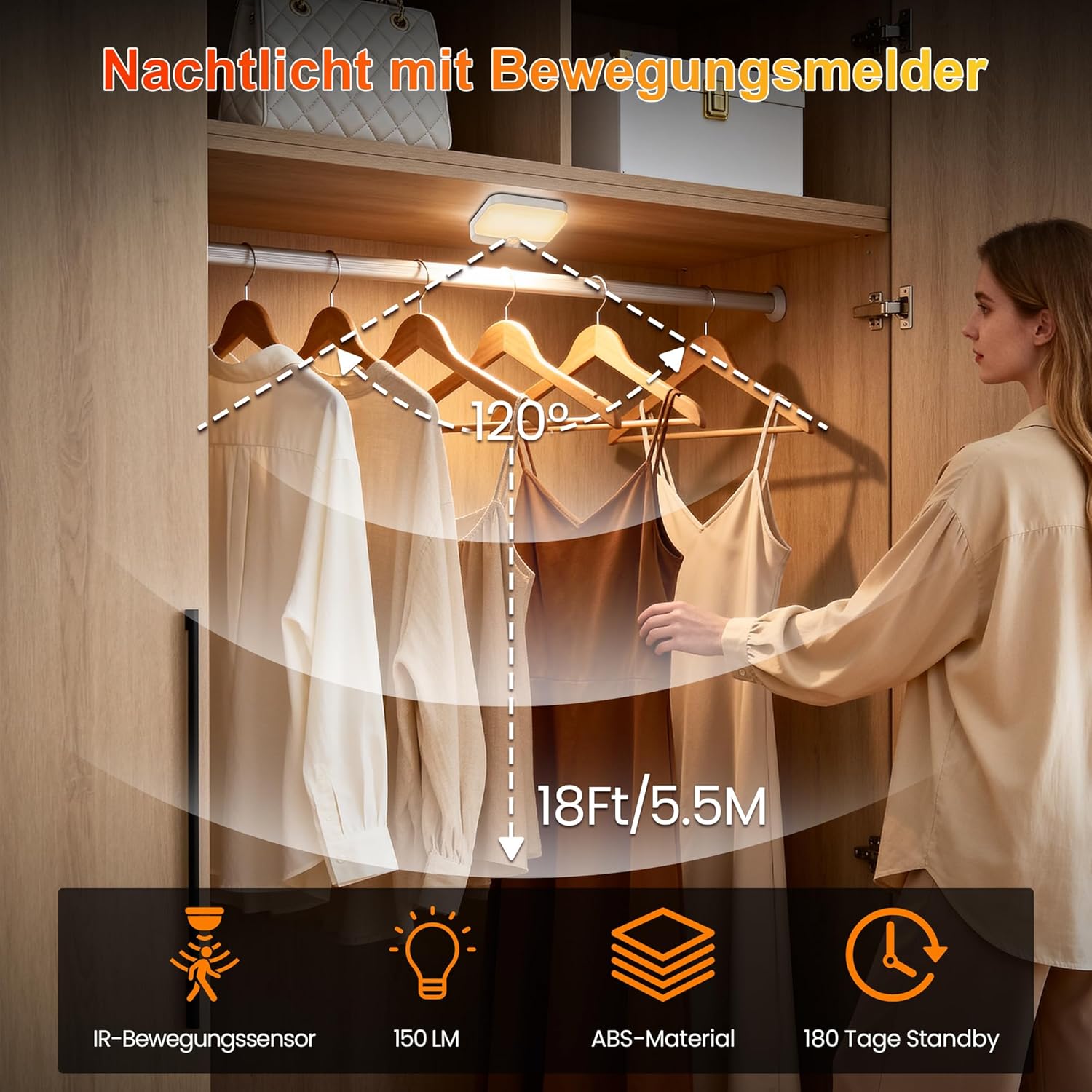Thumbnail 2 de daphomeu 2 Stück Unterbauleuchten mit Bewegungsmelder – kabellose Nachtlichter mit 3 Lichtfarben und Dimmfunktion
