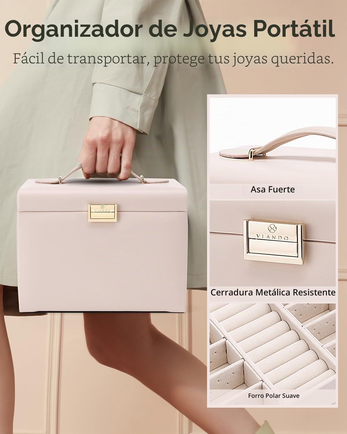 Detalle de Vlando joyero grande 4 niveles beige