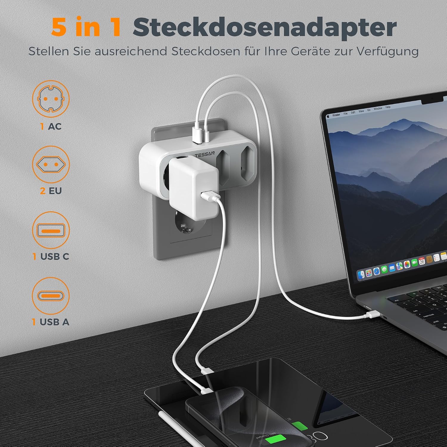 Thumbnail 1 de TESSAN Mehrfachstecker mit USB, 3-fach