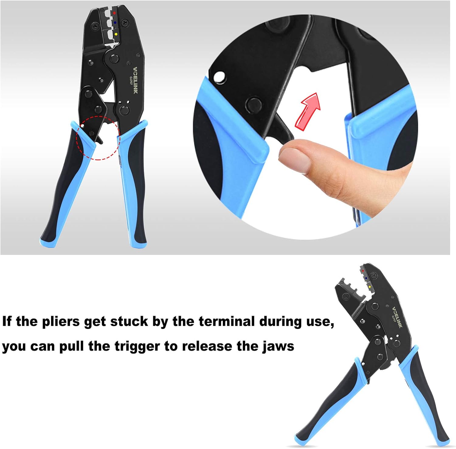 Thumbnail 5 de VCELINK GJ707 ratchet wire crimping tool for insulated electrical connectors (22–10 AWG)