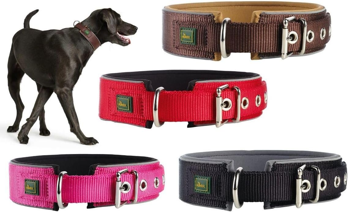 Detalle de HUNTER Hundehalsband NEOPREN Reflect – roter/schwarzer Reflektor mit weicher Polsterung, Breit 4,5 cm, Größe M-L