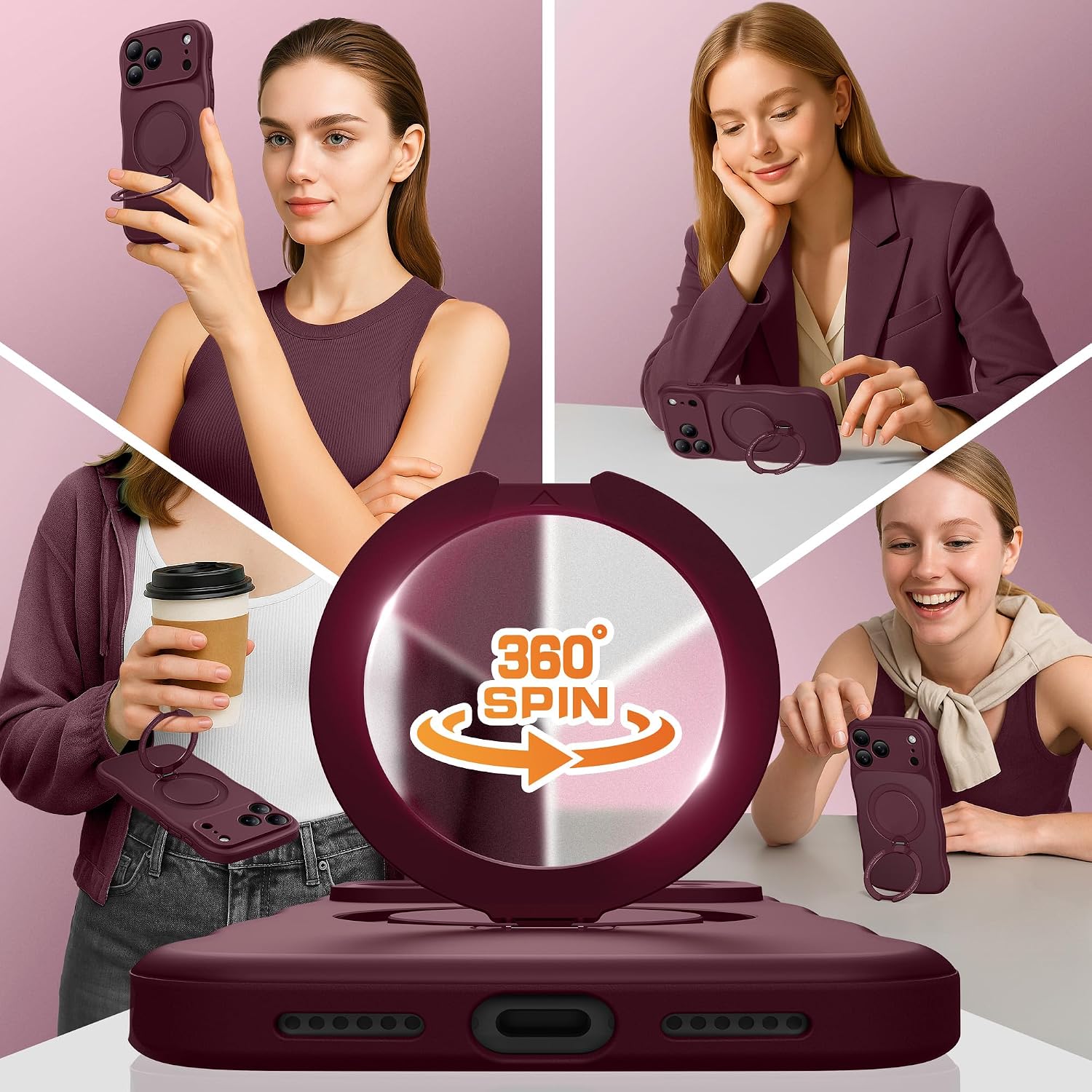 Detalle 2 de GolbinBox Burgundy Magnetic Case for iPhone 17 Pro Max & 18 Pro Max with Stand