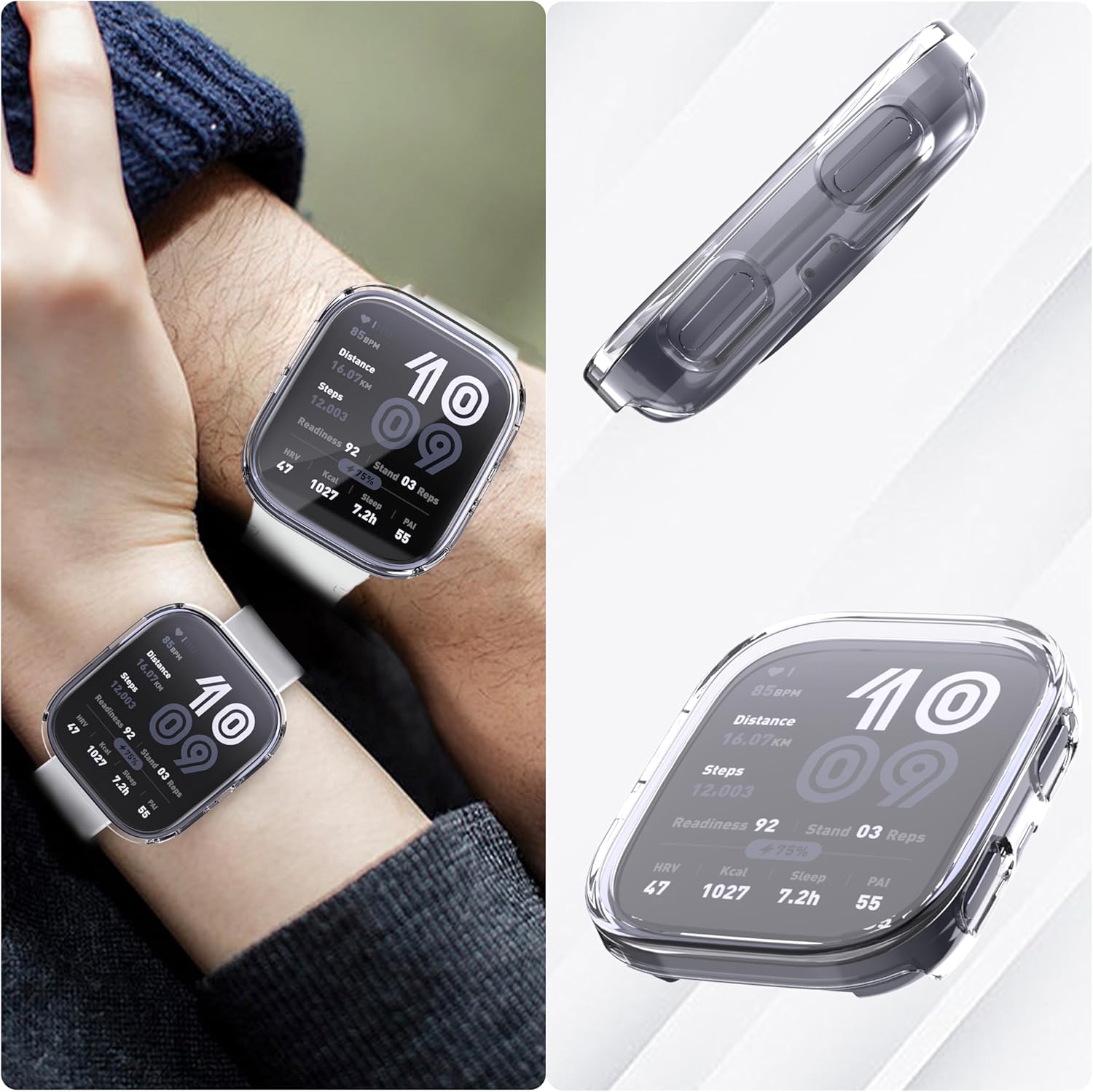 Thumbnail 6 de WFTE 2 Pack for Amazfit Bip 6 46mm Case with Tempered Glass Screen Protector – Black & Clear