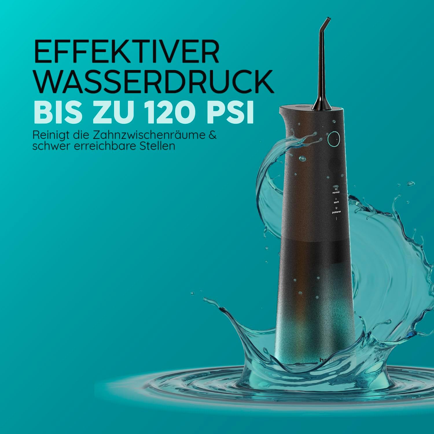 Detalle de happybrush® Munddusche kabelloser Water Flosser – 100 Tage testen (Testsieger)