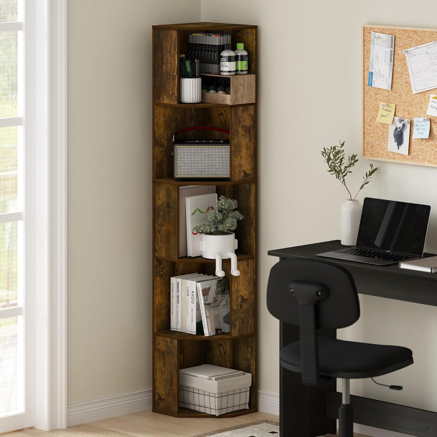 Detalle de Furinno ECON Mensola Angolare a 5 Ripiani in Pino Ambrato