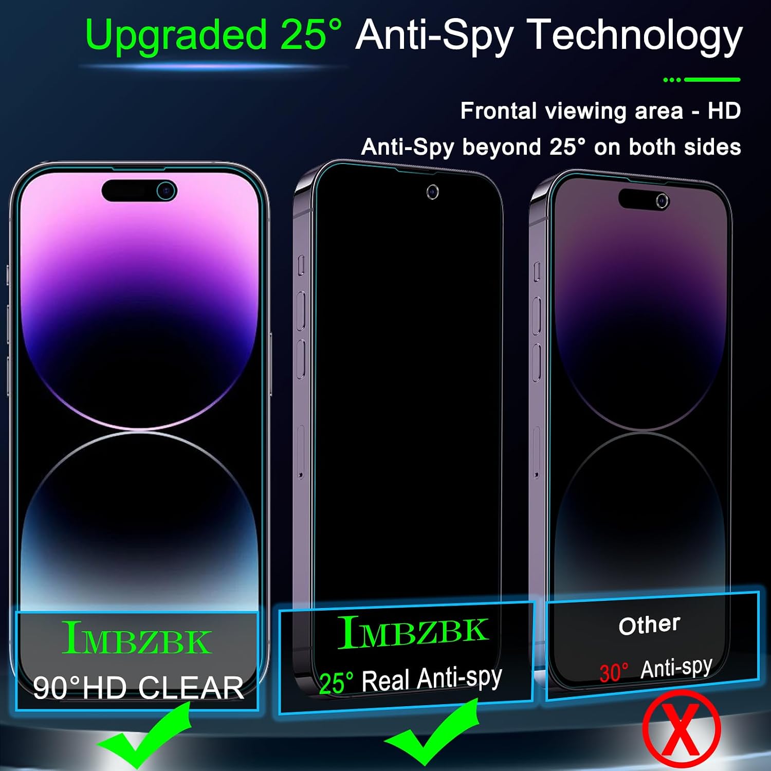 Detalle de IMBZBK Privacy for 14 Pro Max Screen Protector, 25° Privacy, 3+3 Pack