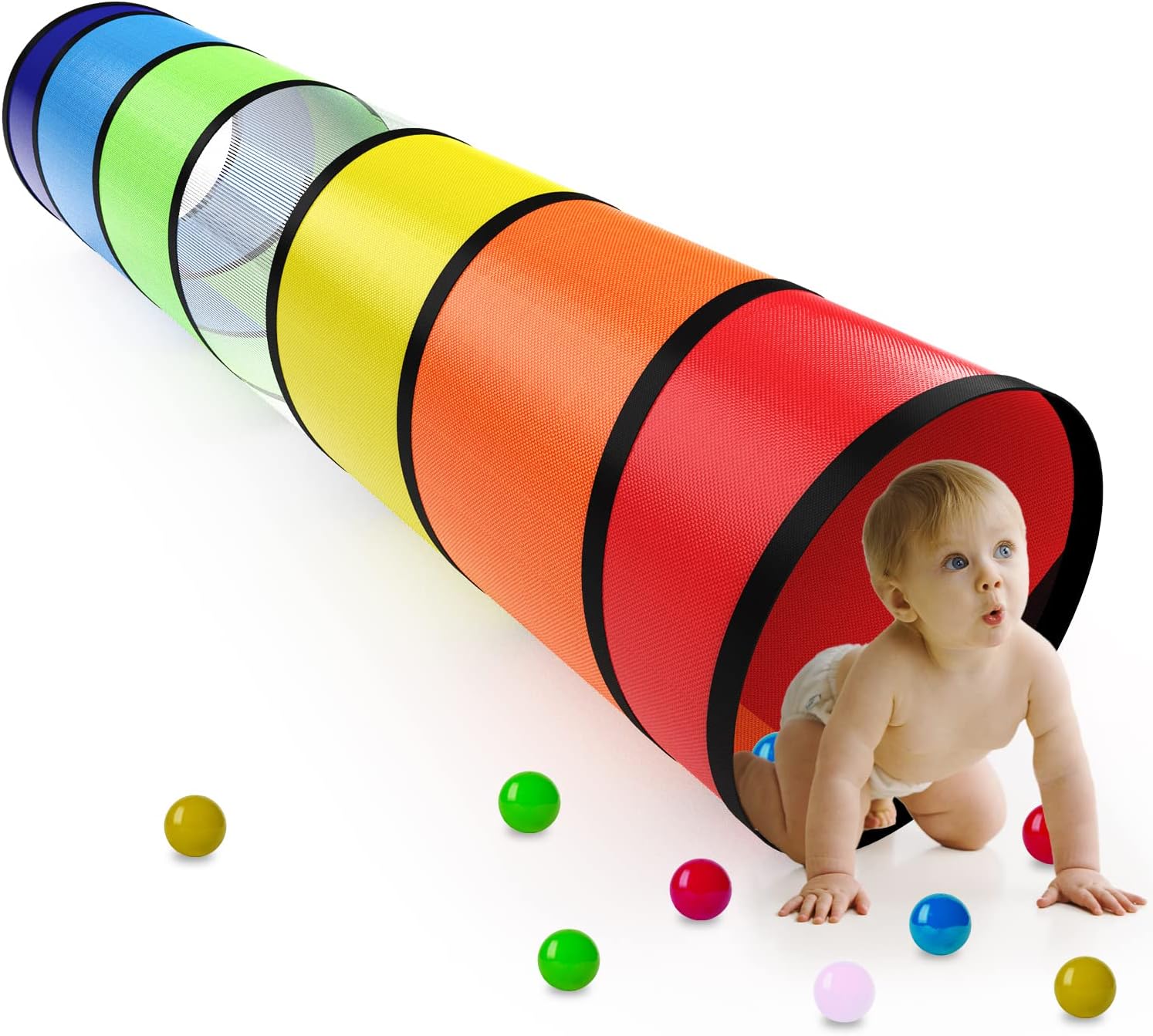 Kids Play Tunnel for Toddlers 1-3: 6-Foot Colorful Pop-Up Crawl Tunnel (Breathable Mesh)
