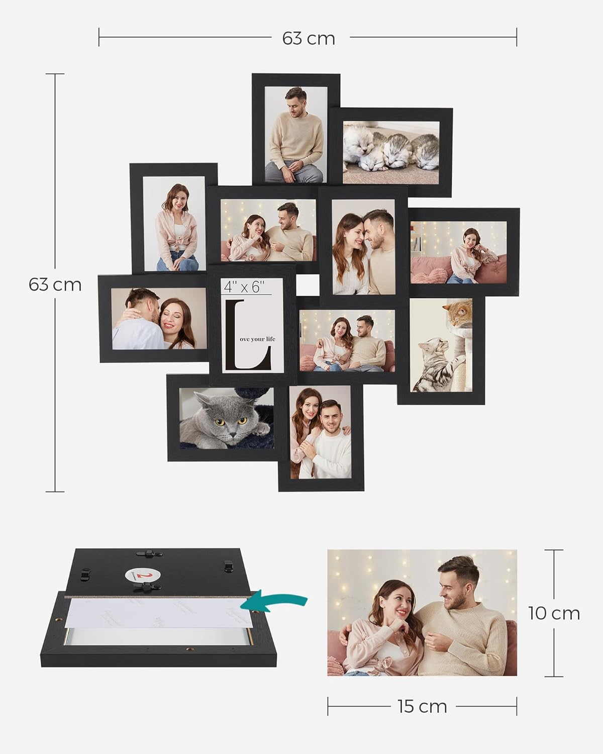 Thumbnail 5 de SONGMICS Picture Frame Collage for 12 Photos in 4x6 (RPF22BK) – Ink Black