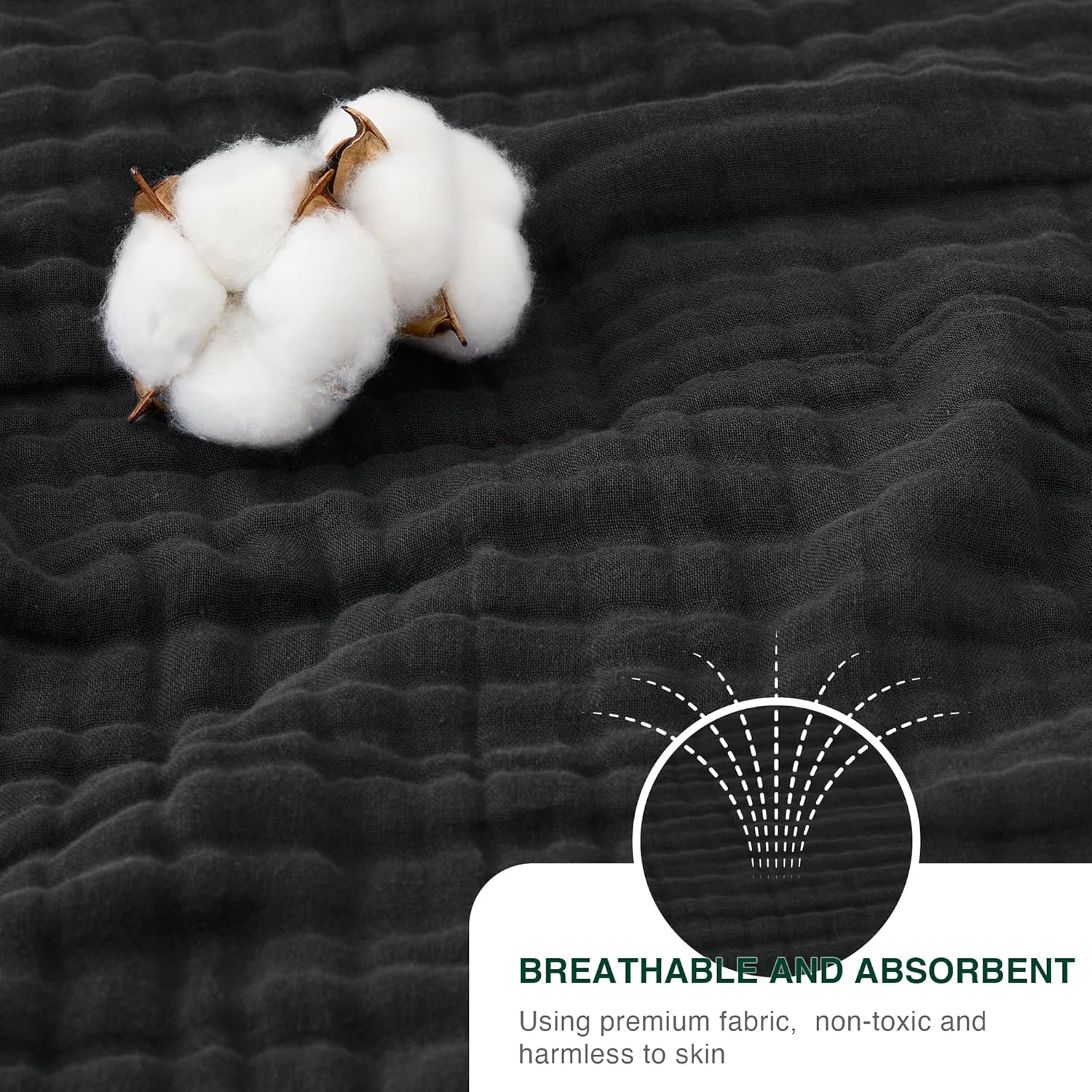 Thumbnail 3 de Love's Cabin 100% Cotton Muslin Blanket — 6-Layer Lightweight King Size (108 x 90 Inches) in Black