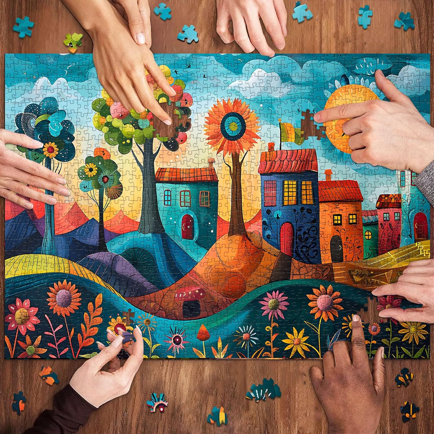 Thumbnail 1 de HUADADA 1000-Piece Jigsaw Puzzle for Adults – Colourful Village Scene