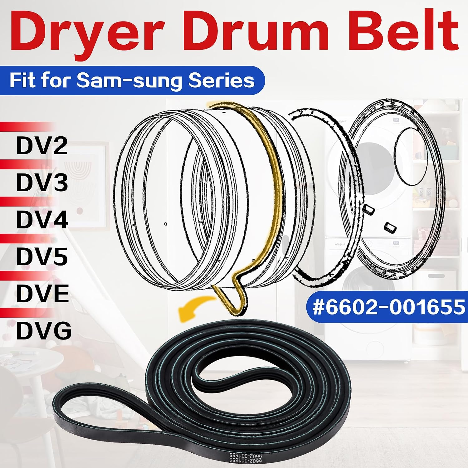 Detalle de Surqia 6602-001655 Dryer Drive Belt, 92-Inch, 5-Rib/4-Groove