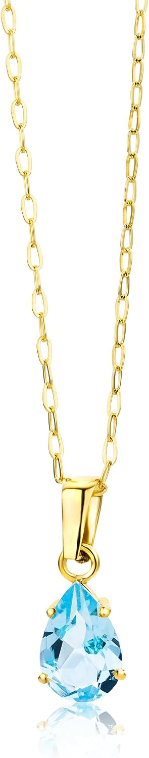 Detalle de MIORE - Catena Donna con Ciondolo Goccia di Topazio Blu incassato in Oro Giallo 9K (375) – Catenina rolò cm 45