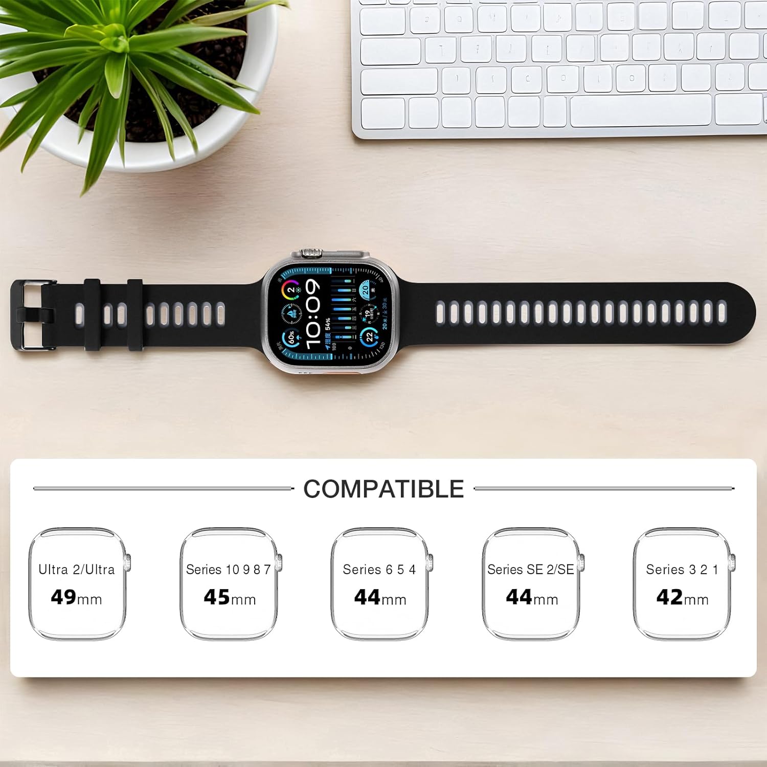 Thumbnail 1 de YHC Sport Straps compatible with Apple Watch Ultra 1/2 – soft silicone sport wristband (1 pack)