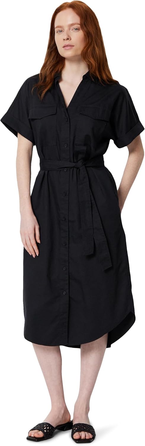 Detalle de Amazon Essentials Women's Relaxed-Fit Short-Sleeved Button-Down Shirt Dress with Belt