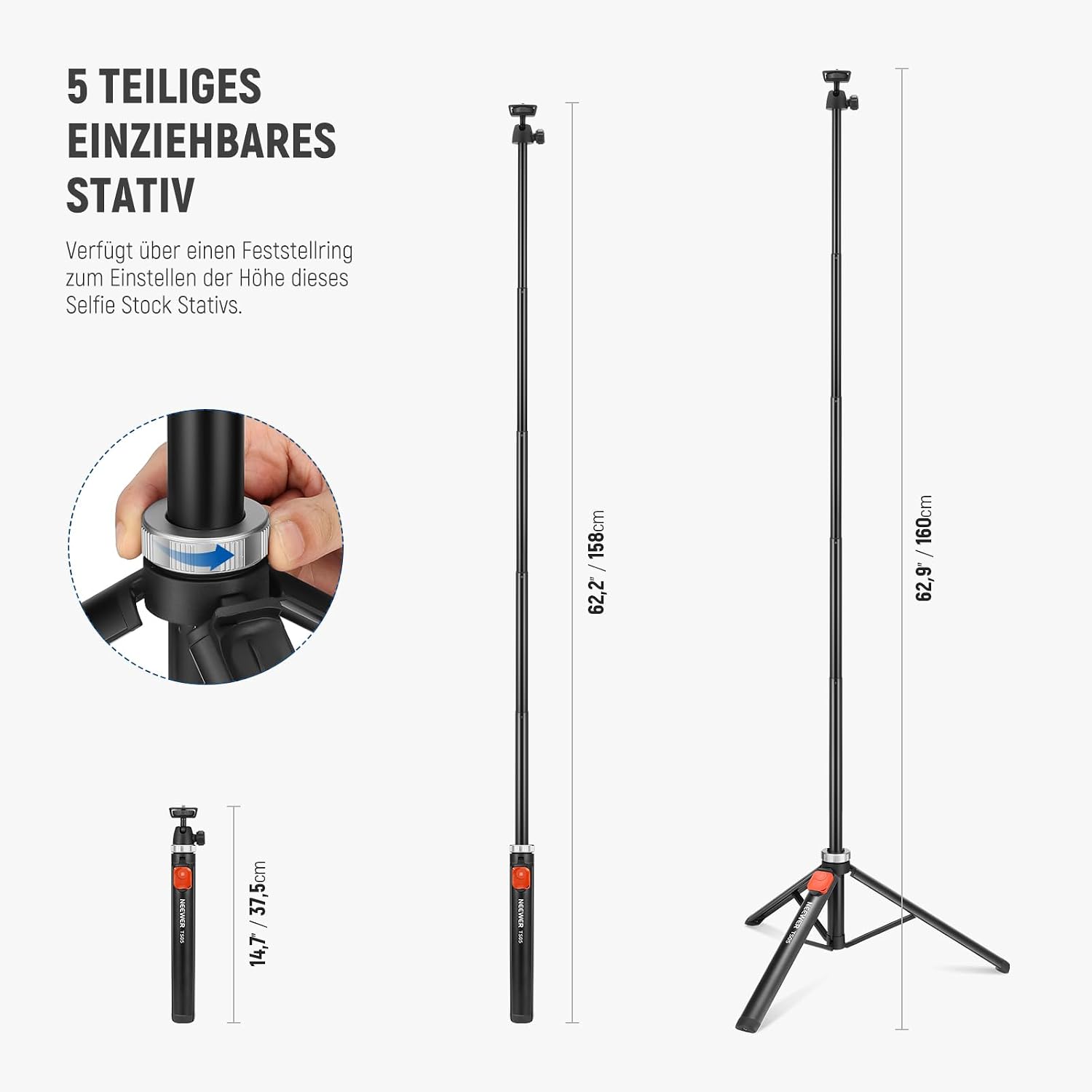 Detalle 2 de NEEWER TS05 Stativ 160 cm