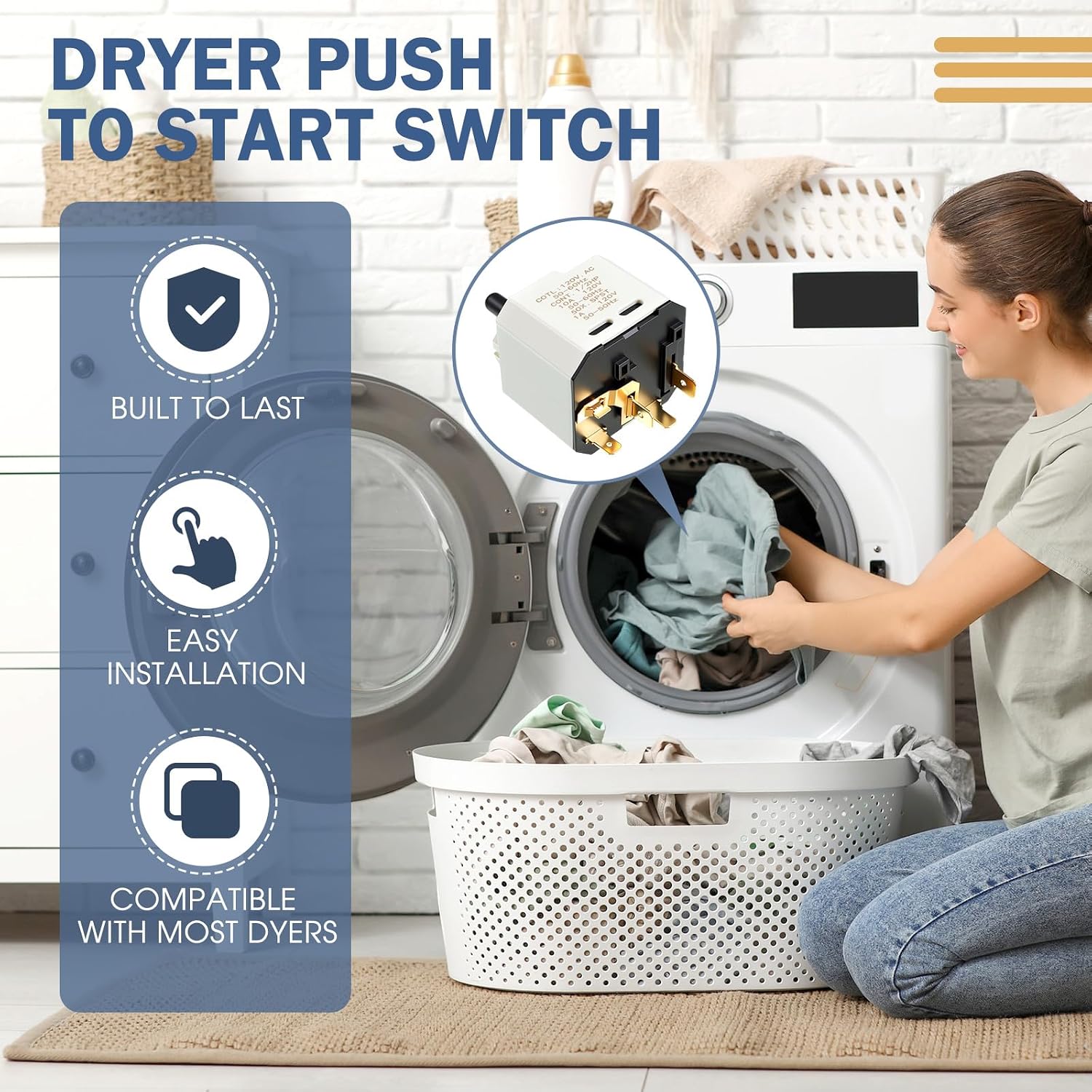 Detalle 2 de Capoda 3398095 Dryer Push-to-Start Switch, 110–120V, 1A