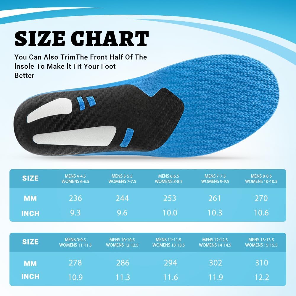 Detalle 2 de VALSOLE Plantar Fasciitis Insoles, Heavy-Duty Arch Support for 210+ lb Users