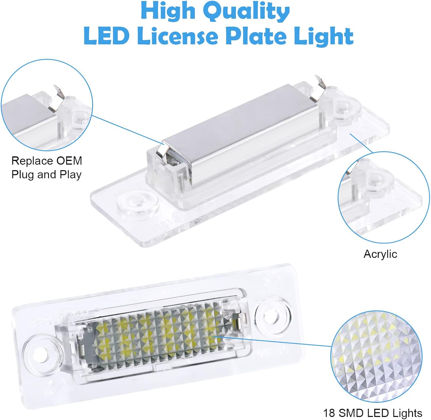 Thumbnail 2 de URAQT LED Number Plate Light – 2 Pcs, 12V White 6500K, Waterproof Can-Bus Rear License Plate Lamps for VW Group Models