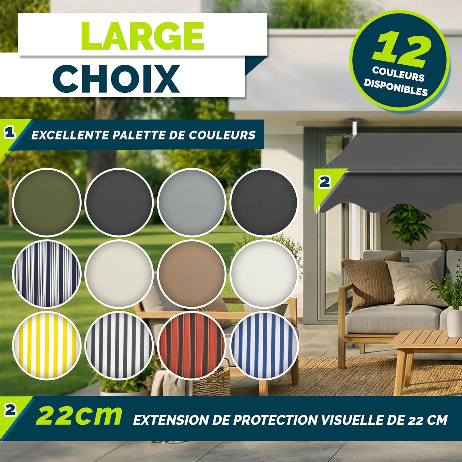 Thumbnail 6 de Tillvex Store Banne Manuel rétractable avec manivelle — Marquise de balcon 350 cm Gris