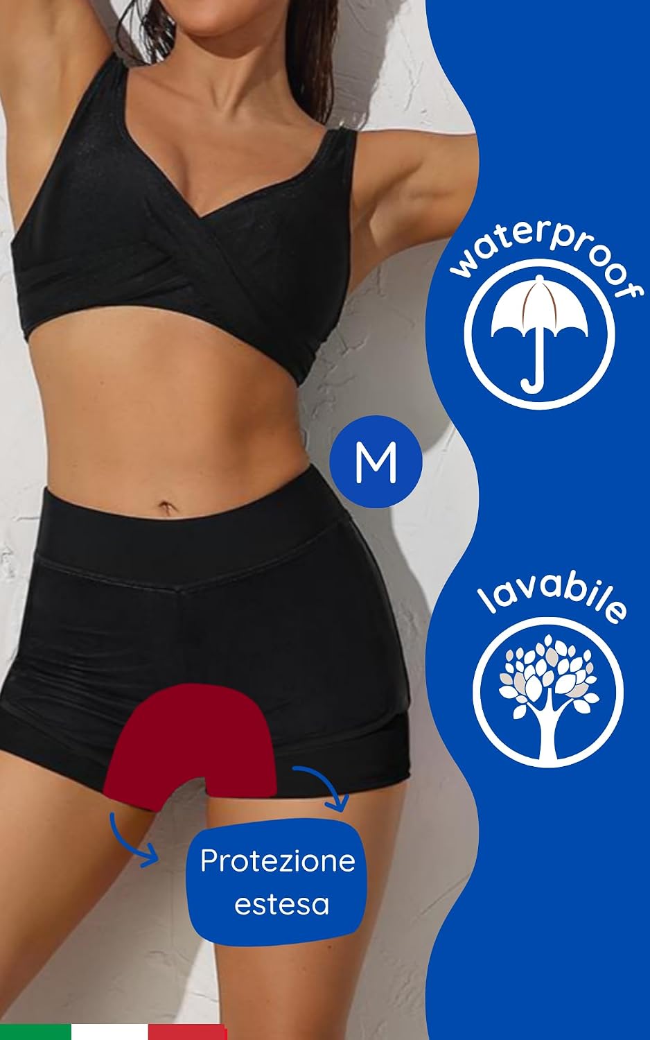 Detalle de NoBlood - Costume da Bagno Mestruale Boxer, Vita Alta, XXS-XXL
