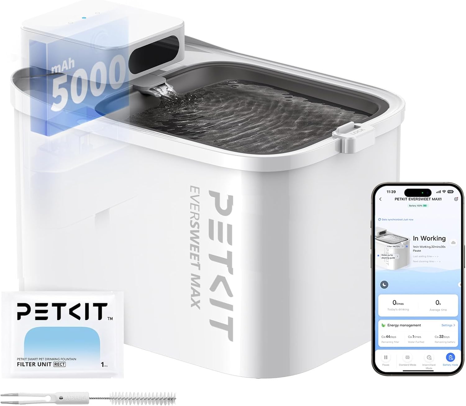 Detalle de PETKIT EVERSWEET MAX 3L Wireless Cat Water Fountain with 5000mAh Battery, App Control & Ultra-Quiet Pump