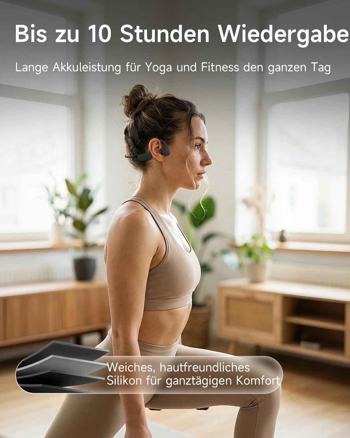 Detalle de Rhyfell Knochenschall-Schwimm-Kopfhörer mit IP68, 32‑GB MP3-Player & Bluetooth 6.0