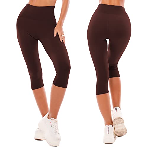 Detalle de SINOPHANT Legging 3/4 Femmes Pantalon de Sport Marron LXL – confort et contenance sous contrôle