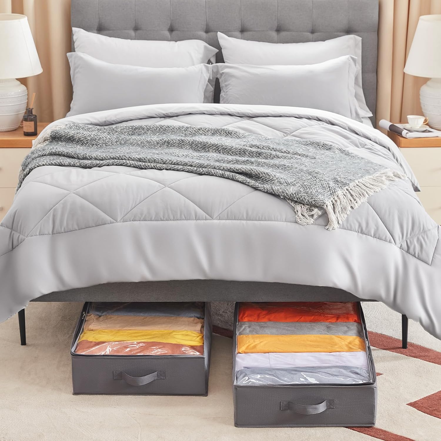 Detalle de Lifewit LF230216 opbergzakken onder het bed, 3-pack van 65 liter, grijs