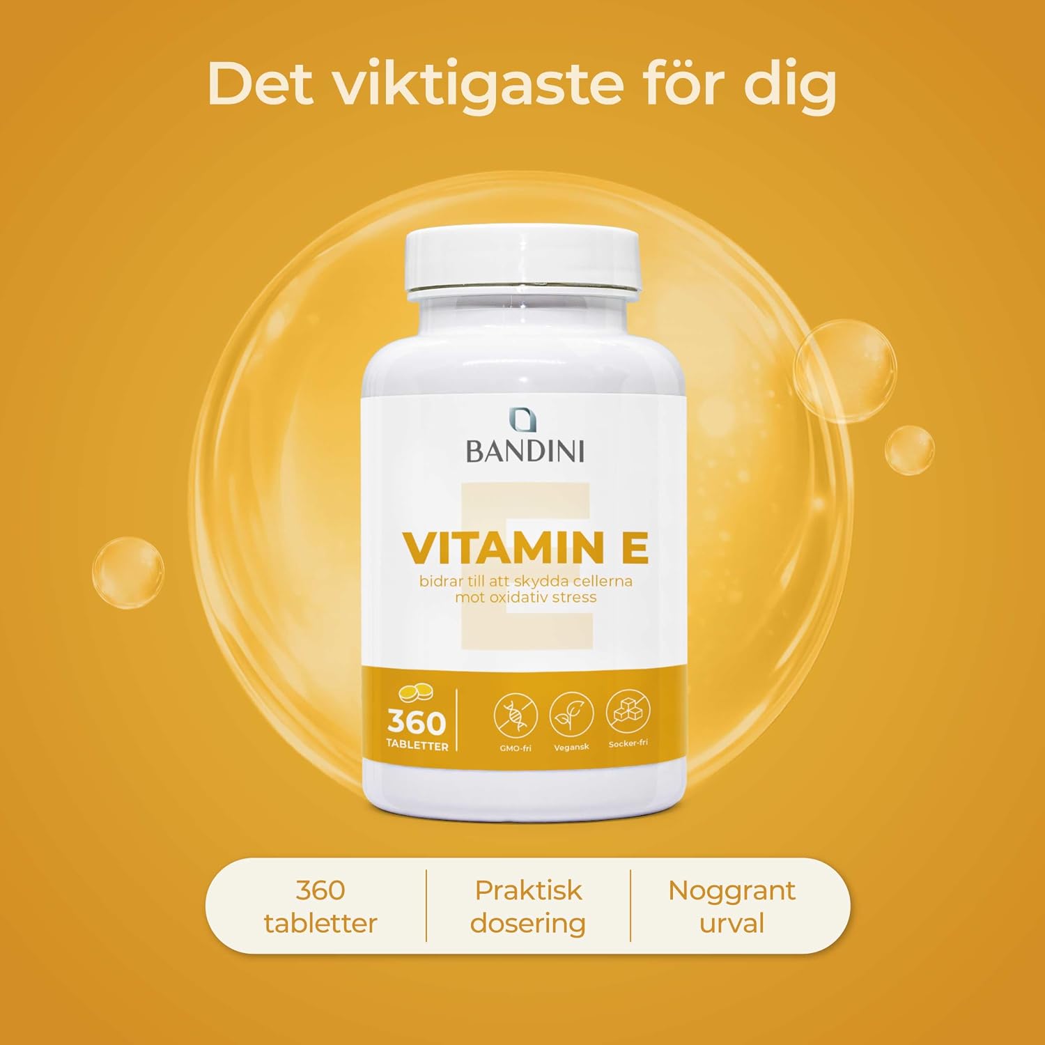 Thumbnail 3 de BANDINI Vitamin E, 360 tabletter med 60 mg per tablett, veganskt kosttillskott