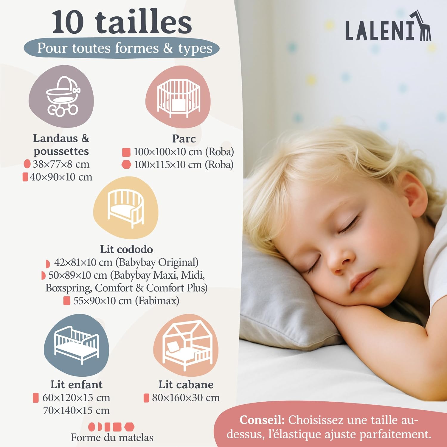 Detalle de Laleni lot de 2 draps-housses bébé en jersey 100x100 cm (Oeko-Tex, coton) – blanc