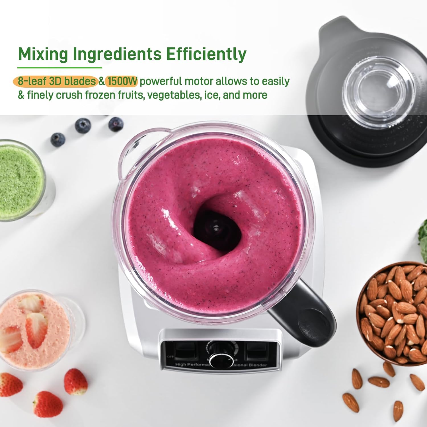 Thumbnail 2 de Kitchen in the box High Performance Jug Blender, 2L Large Capacity with 1500W — 8‑Leaf 3D Blades