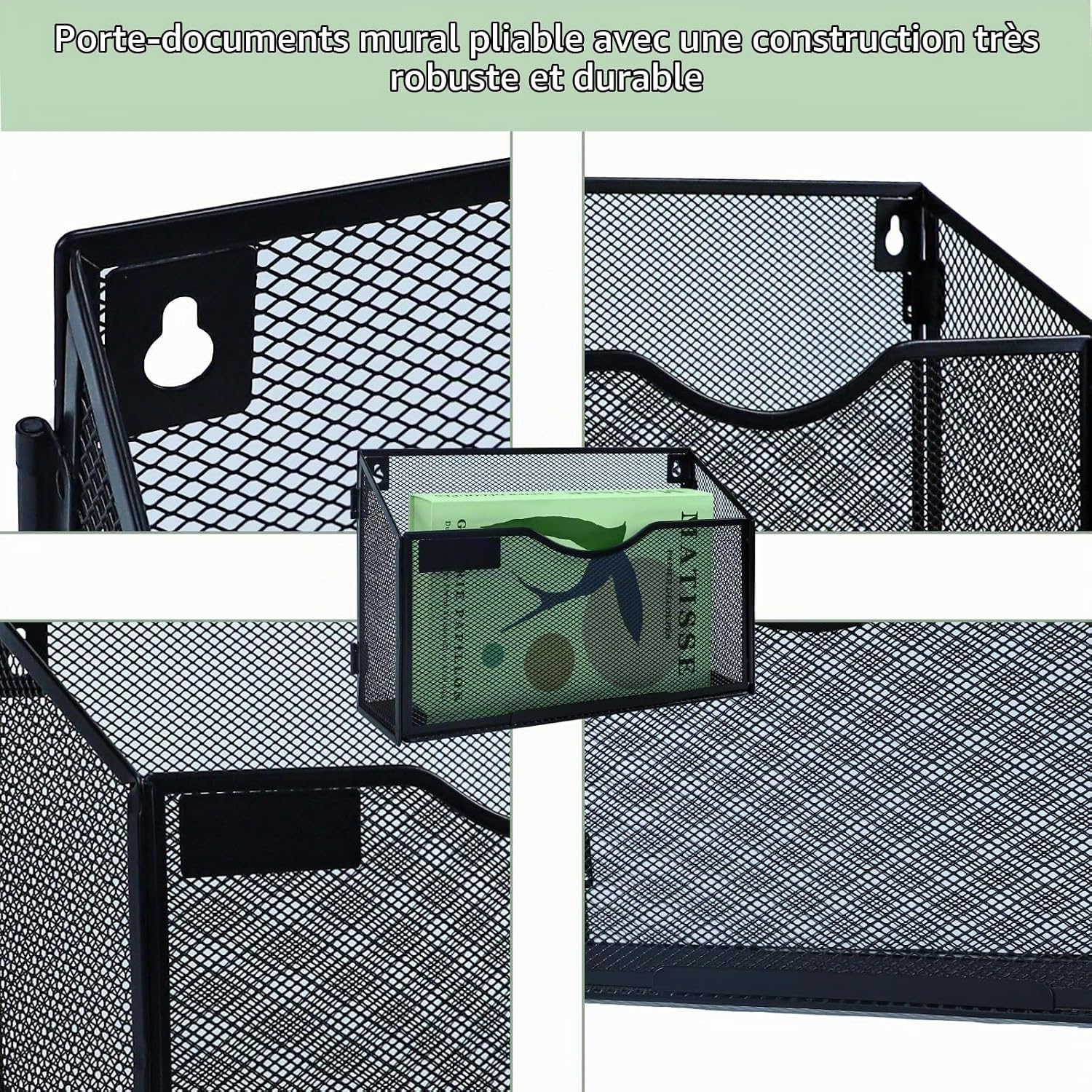 Detalle 2 de IOUGDSEC A4 metalen wandhouder voor documenten, zwart met poedercoating