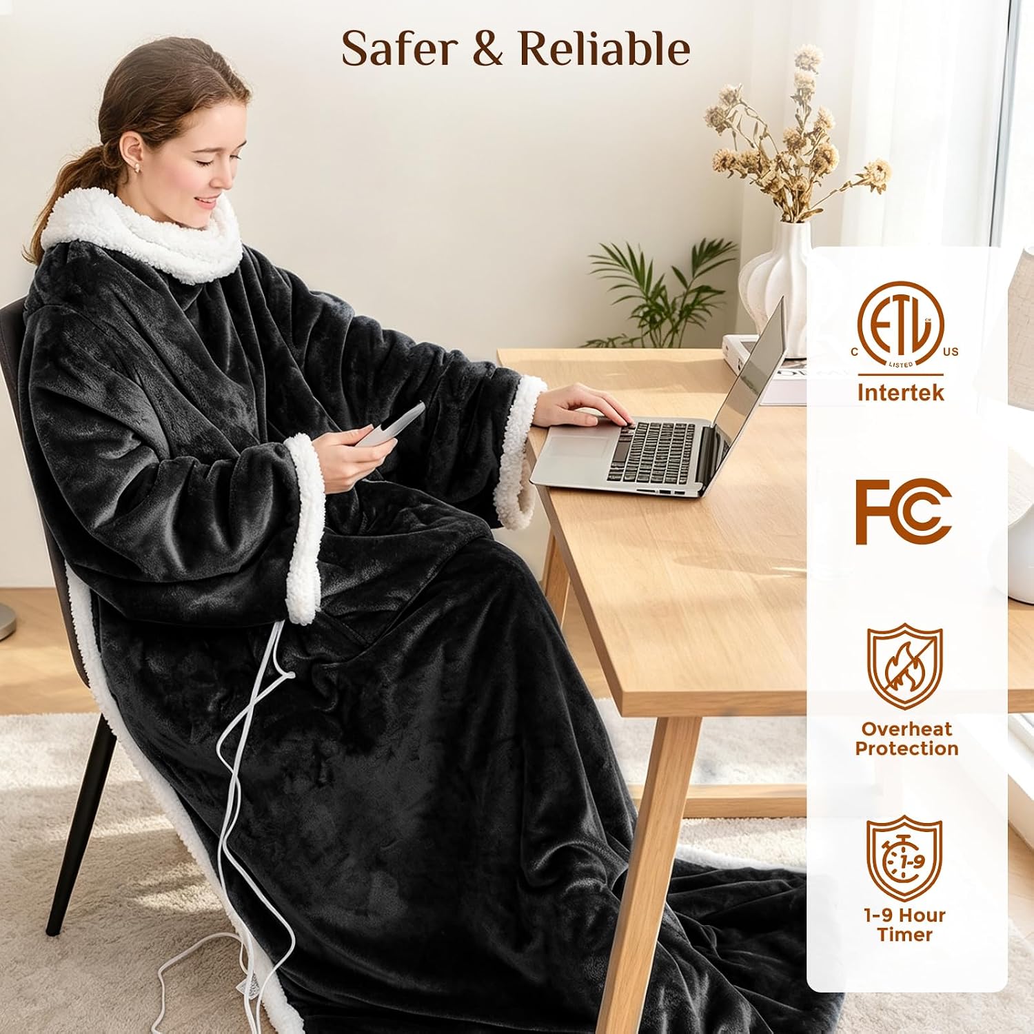 Thumbnail 5 de JOLLYVOGUE Wearable Heated Blanket, 50 x 70 Inch, Flannel and Sherpa, 7 Settings