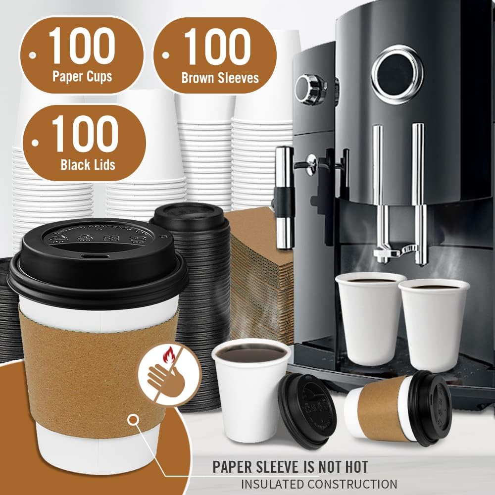 Detalle de Ginkgo GO-8OZDCC-100 8 oz Disposable Coffee Cups with Lids and Sleeves