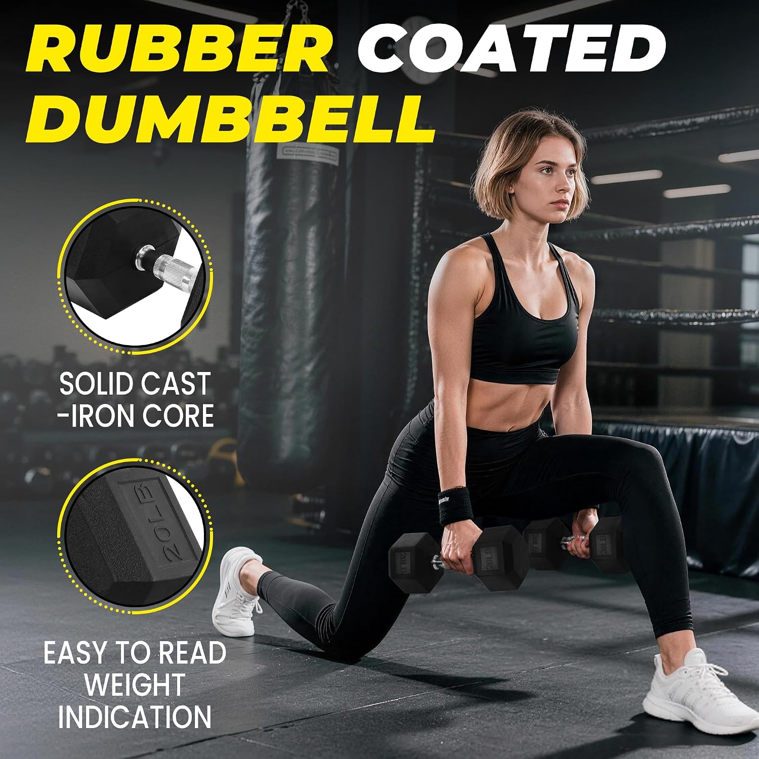Thumbnail 2 de HULKFIT HF-SF2TRY-DB-20P-NEW1 Hex Dumbbells, 20 lb Pair, Rubber-Coated