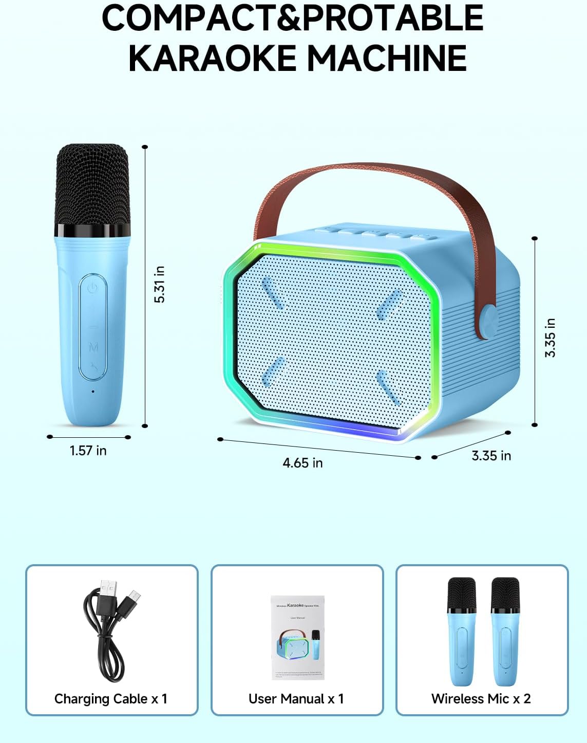 Detalle 2 de Caiord P3 Kids Karaoke Machine with 2 Wireless Microphones and Bluetooth 5.3
