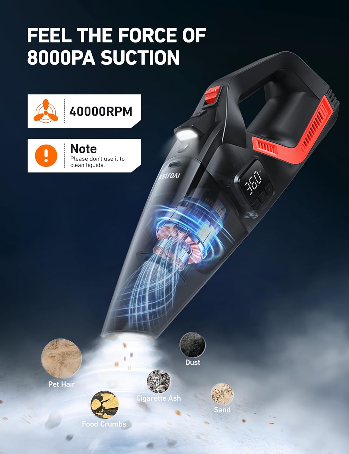 Detalle de AstroAI V3 4-in-1 Car Vacuum and Tire Inflator with 150 PSI Pump