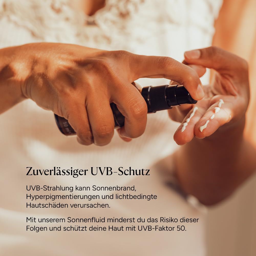 Detalle de JUNGLÜCK Sonnenfluid Gesicht SPF 50 (vegan) – leichtes Breitspektrum-Fluid ohne Weißeleffekt