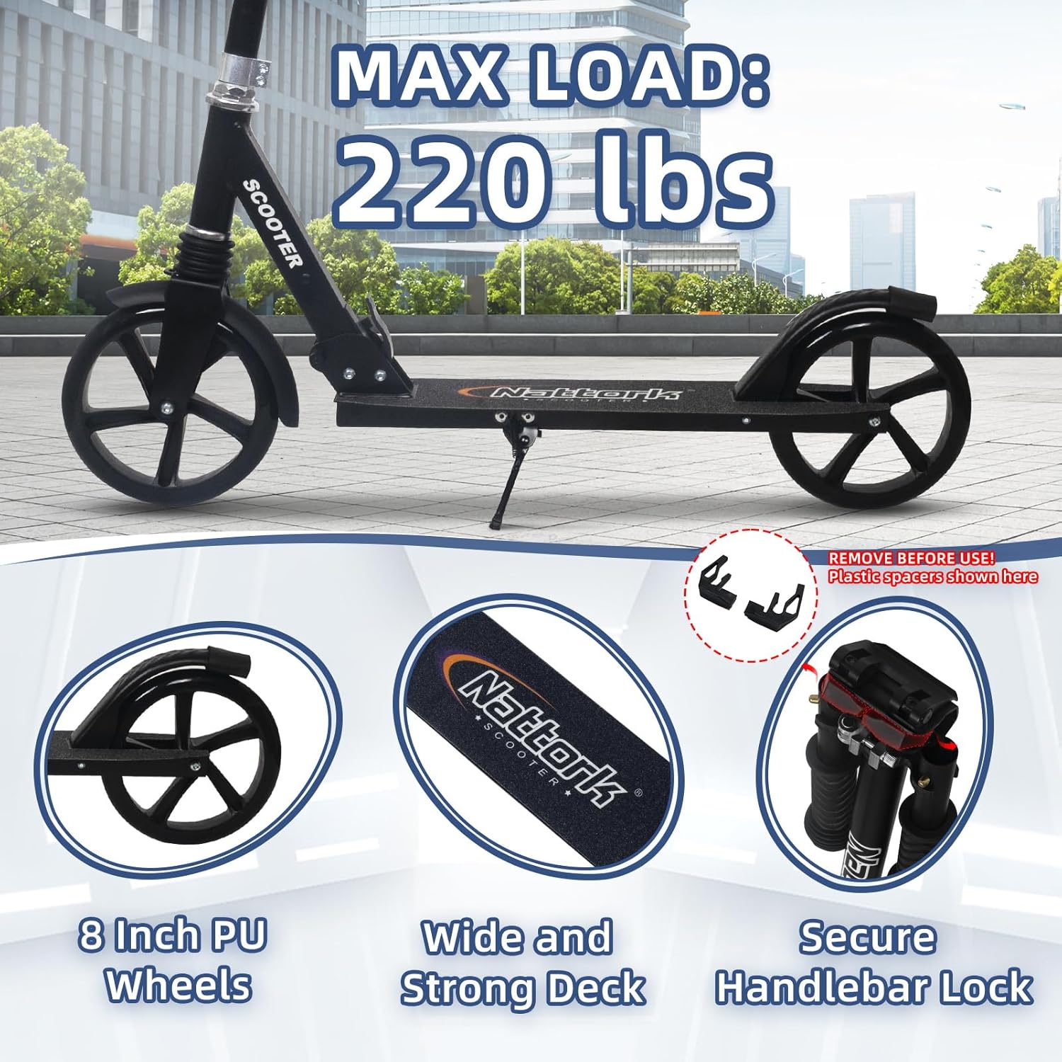 Thumbnail 1 de Nattork Kick Scooter 220LB Capacity for Teens and Adults 🛴