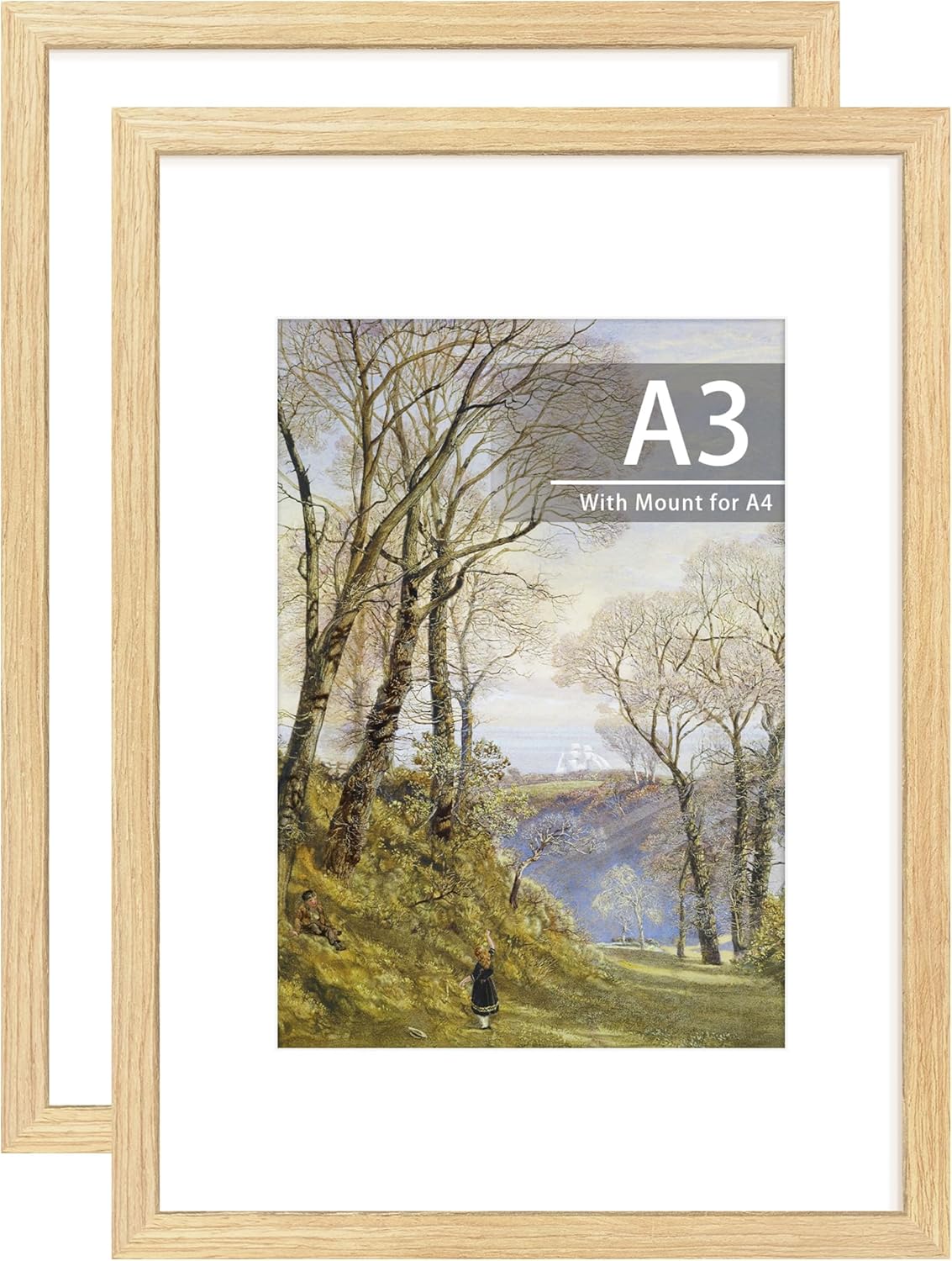 Detalle de Tinkeps 2 Pack A3 Oak Picture Frame – 100% Solid Wood, Plexiglass, Wall Mountable