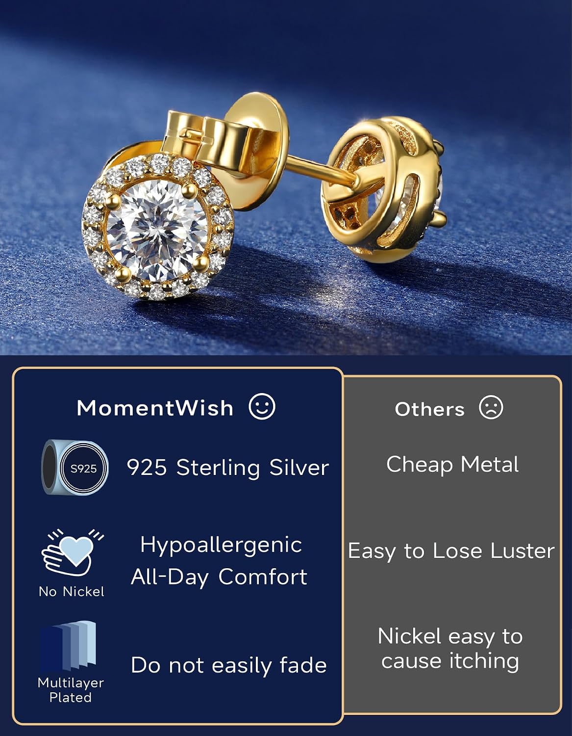 Thumbnail 4 de MomentWish Moissanite Ohrringe Gold 585 Ohrstecker (Roségold), hypoallergen – Geschenk für Damen