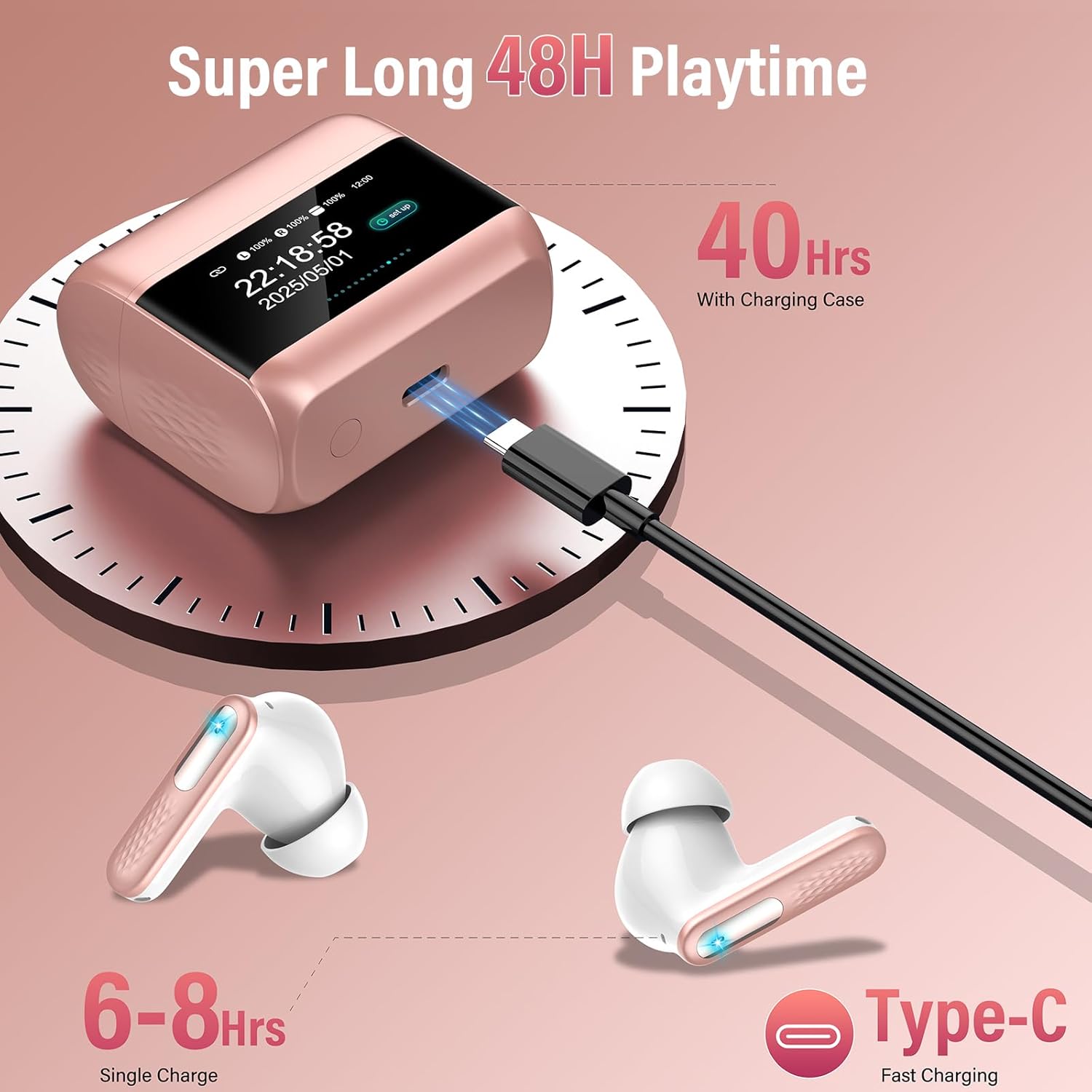 Thumbnail 5 de ZYHKON Z9 Pro Bluetooth In-Ear-Kopfhörer mit Touchscreen, ANC/ENC, Bluetooth 5.4 & IP7 (Rosa)