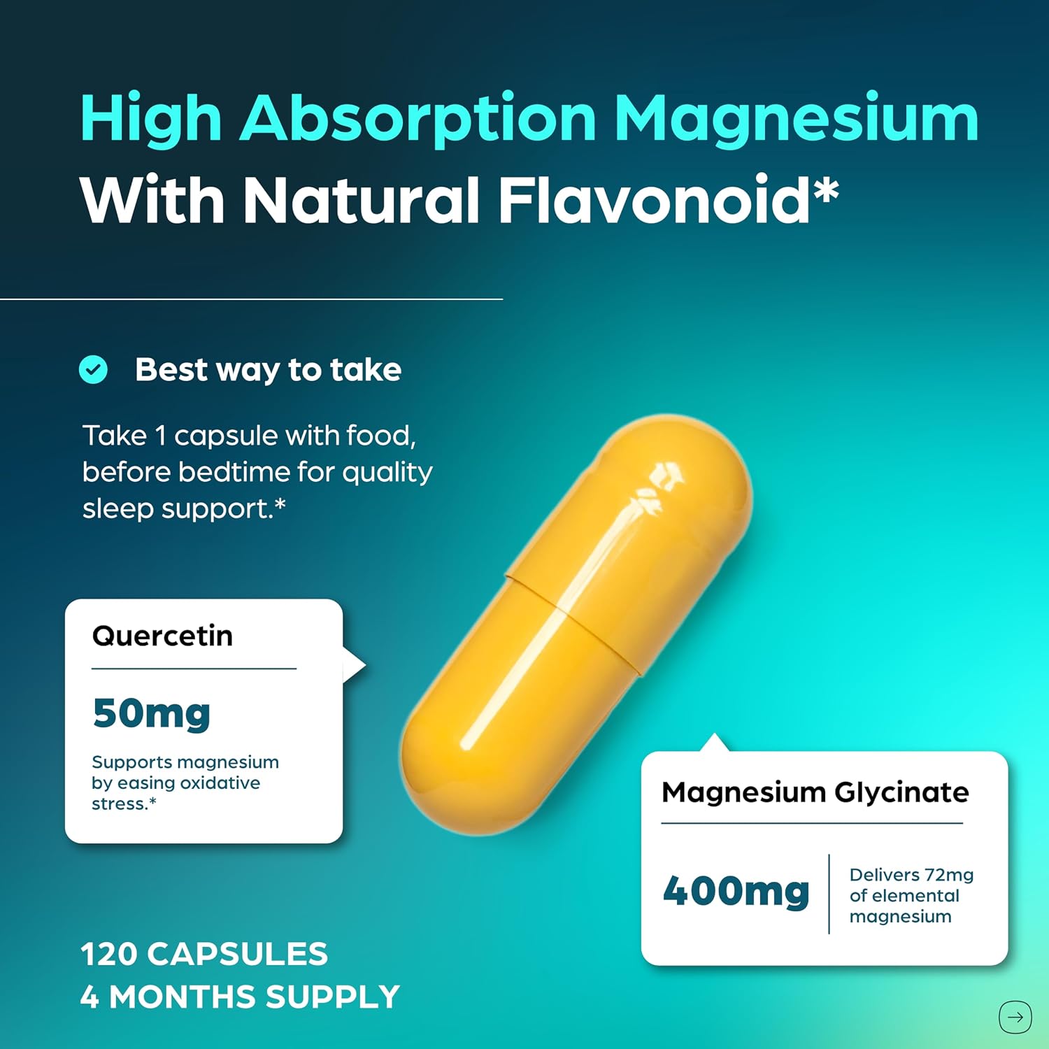 Thumbnail 6 de Sandhu's Magnesium Glycinate 400mg Capsules with Quercetin, 120 Count