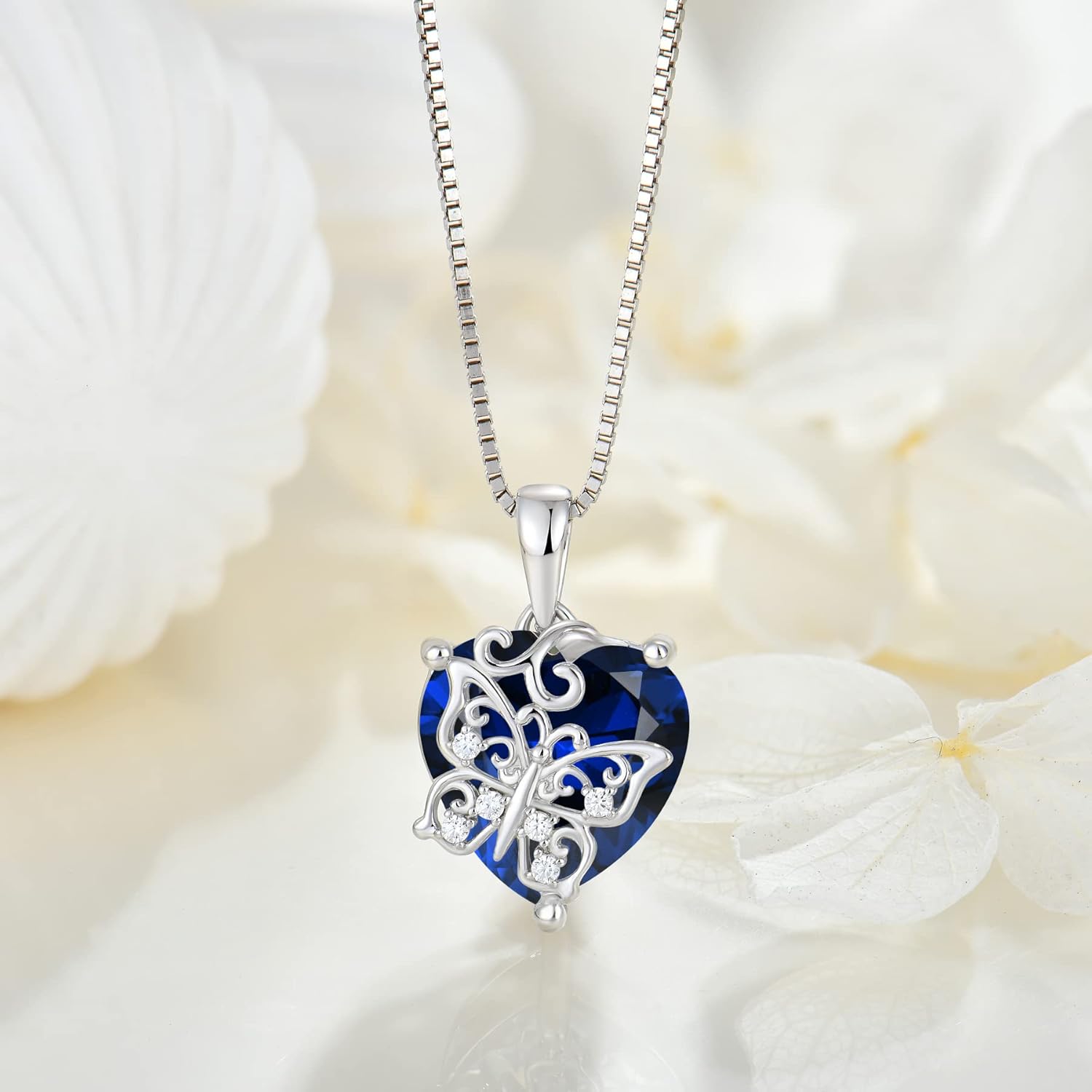 Thumbnail 2 de FJ Herz Schmetterling Kette aus 925 Sterling Silber mit Geburtsstein & Anhänger